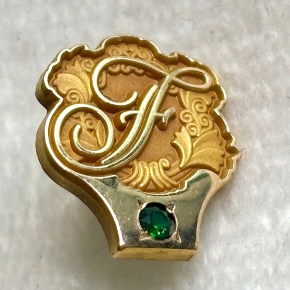 Vintage Letter F Initial Pin- Tie Tack 1/10K Gold - Picture 1 of 8